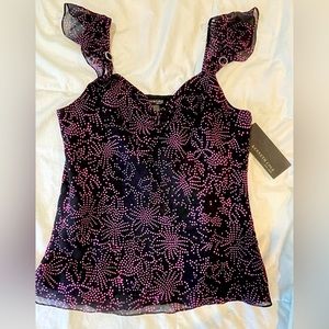Kenneth Cole, ruffle sleeve tank in black and pink size 8 women’s new with tags.